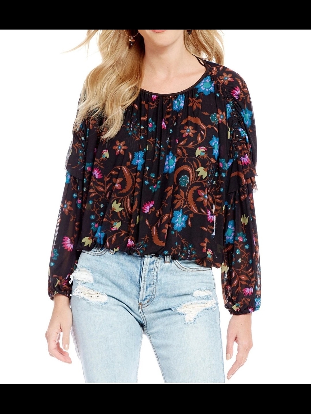 Free People Wildflower Honey Floral Printed Top Size Medium